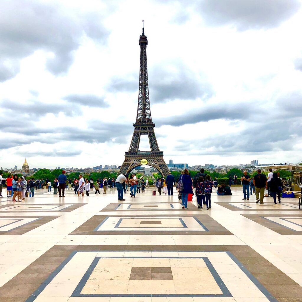 Eiffel Tower seen from Trocadéro with wide open foreground in Paris