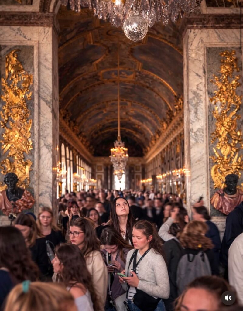 Crowds inside the Palace of Versailles during peak visiting hours