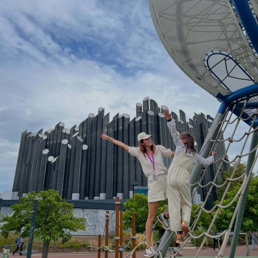 Visitors exploring attractions at Futuroscope theme park