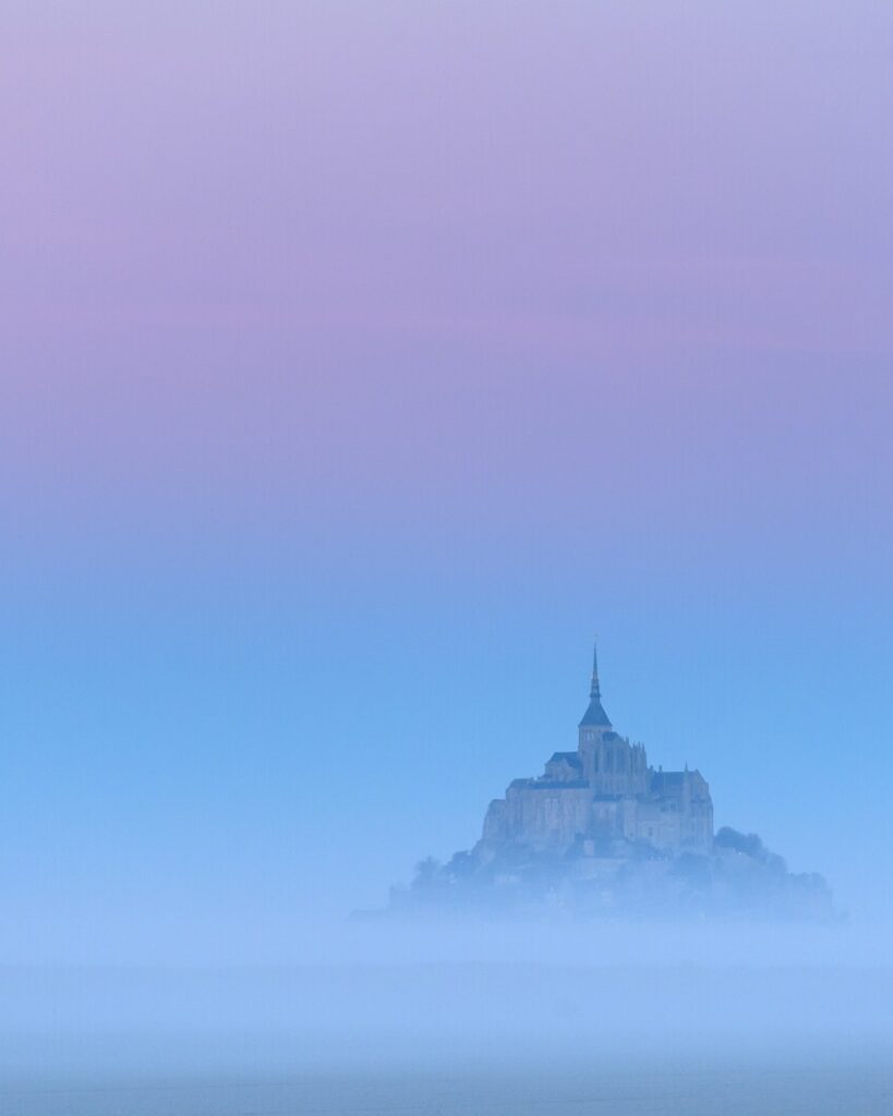 Misty winter atmosphere around Mont Saint Michel