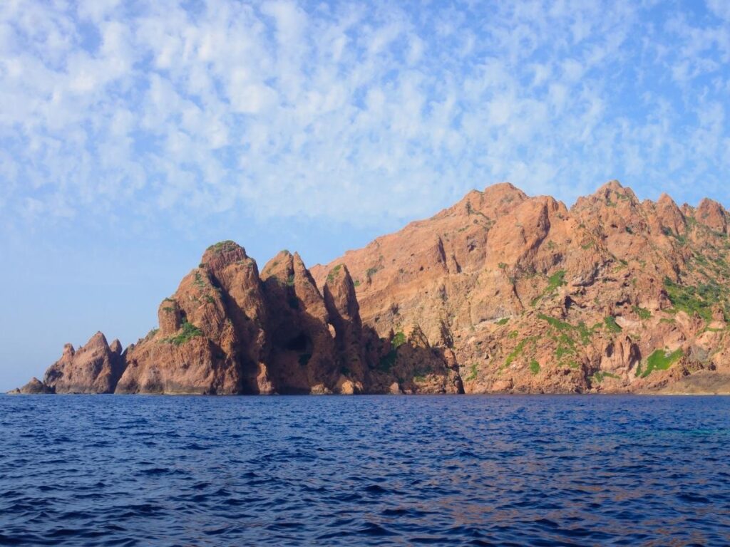 Aerial view of Scandola Nature Reserve and its rugged coastline