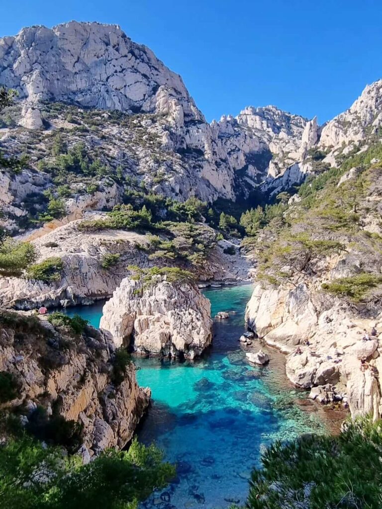 Aerial view of the calanques coastline between Marseille and Cassis