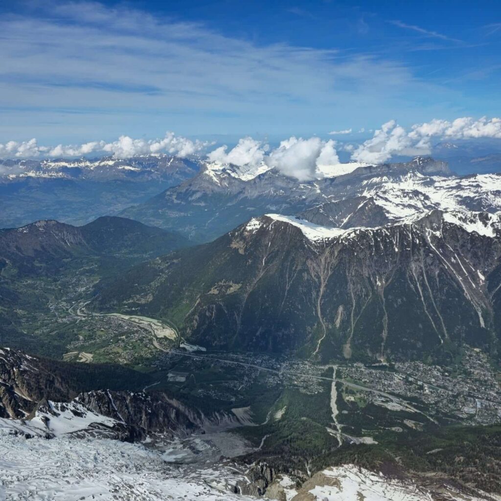 View of Mont Blanc and surrounding peaks from Aiguille du Midi