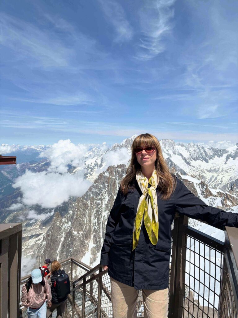 Visitors exploring the viewing terraces at Aiguille du Midi summit