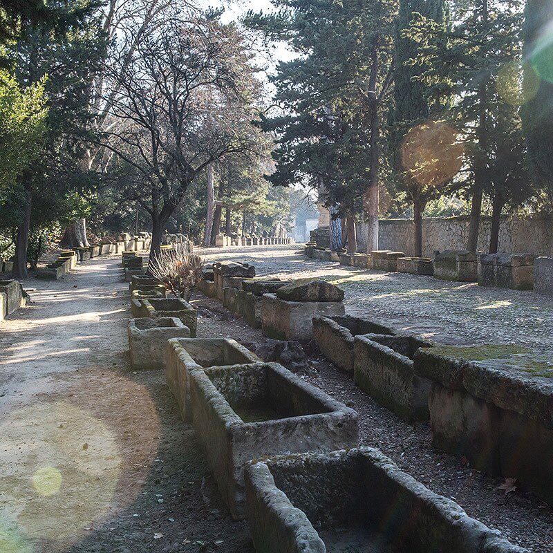Historic necropolis of Alyscamps in Arles, France