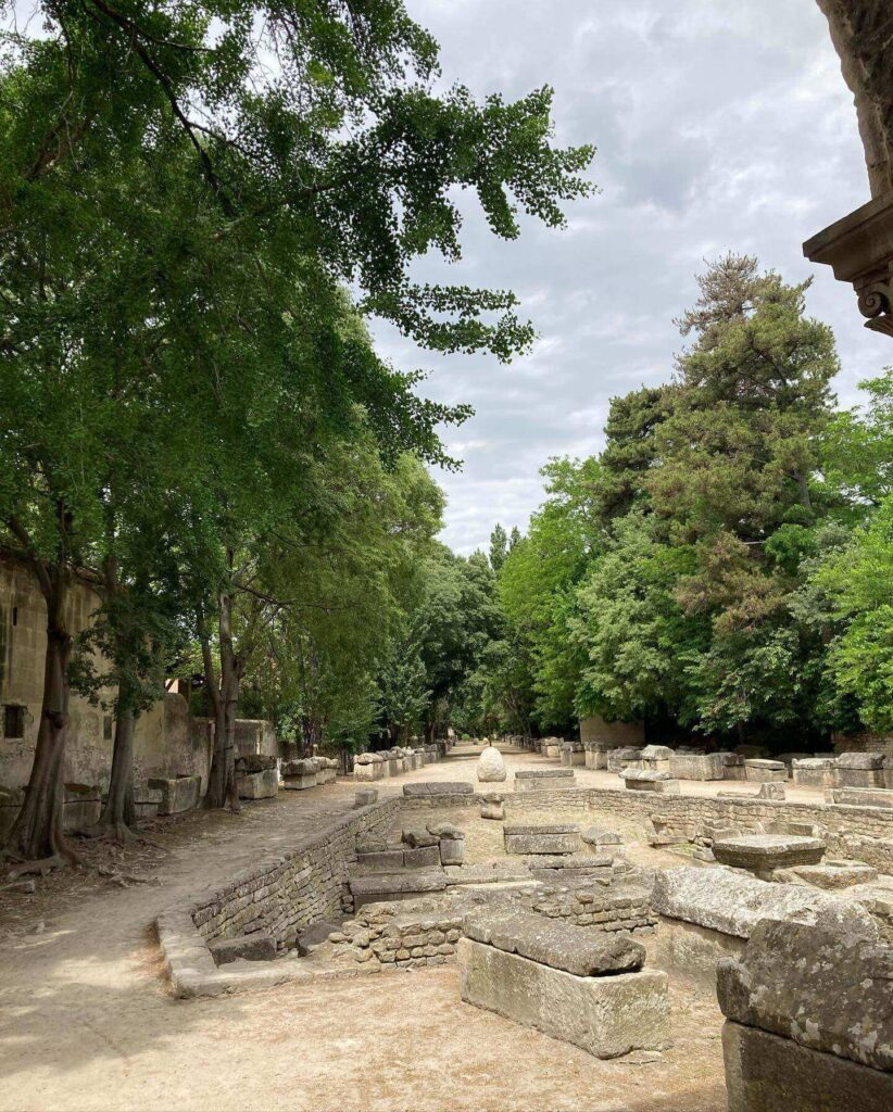 Ancient Roman sarcophagi at Alyscamps in Arles