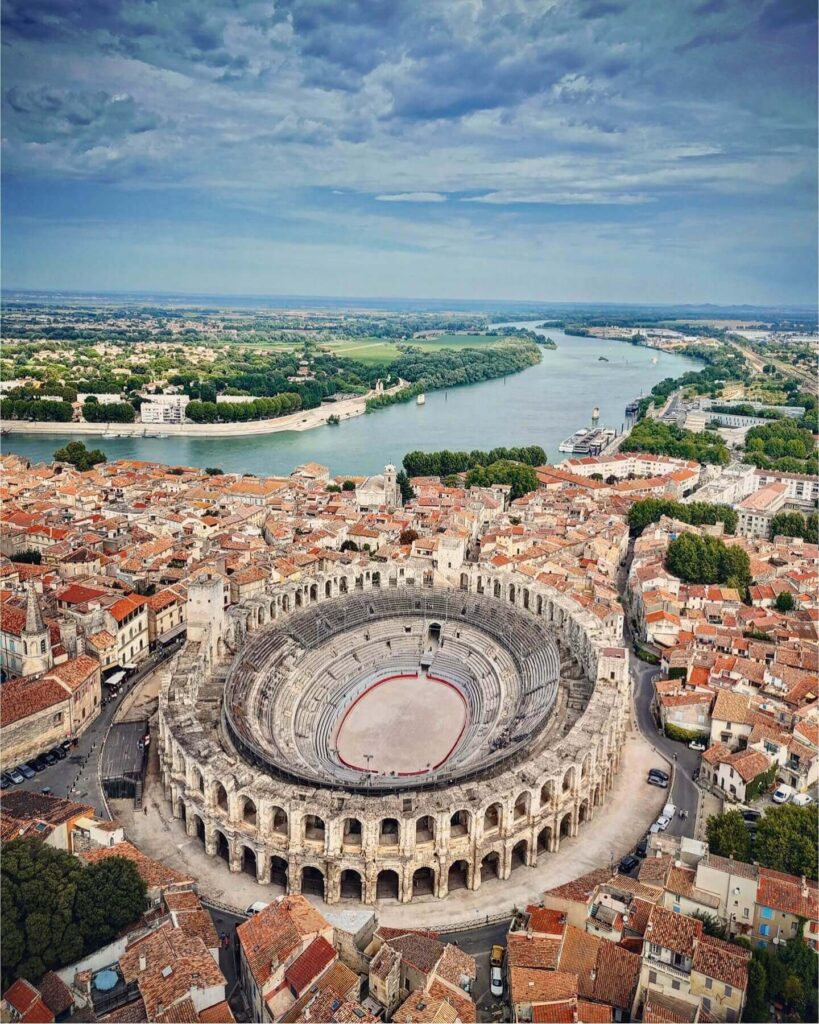 View across the rooftops of Arles from the upper level of the amphitheater