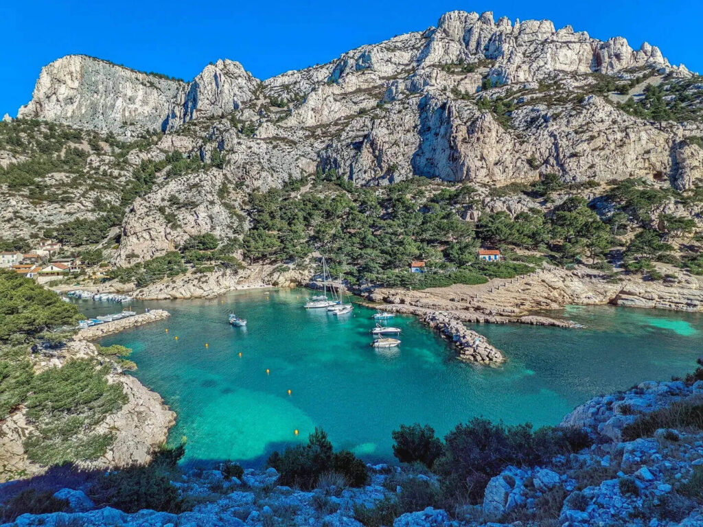 Fishing boats in the harbor at Calanque de Morgiou