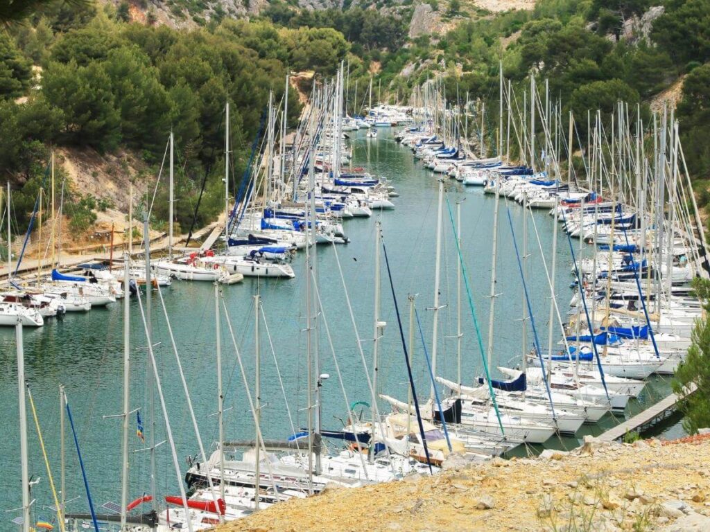 Sailboats moored in Calanque de Port Miou near Cassis