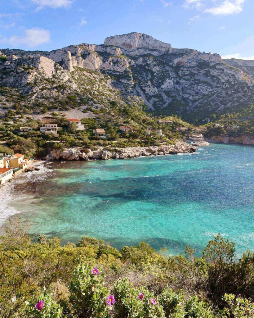 Coastal cliffs of Calanques National Park viewed from the Mediterranean Sea