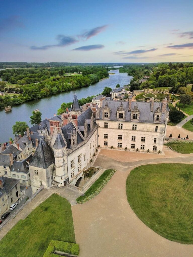 Château d'Amboise overlooking the Loire River and the town of Amboise in France