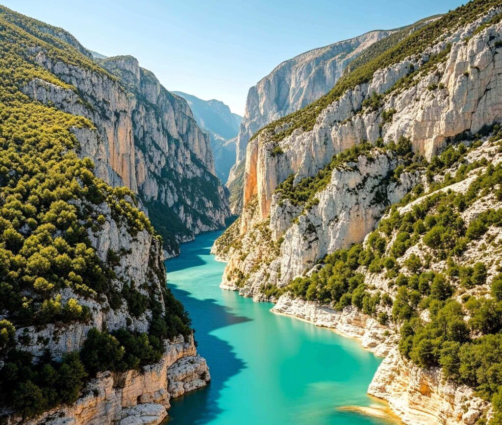 Dramatic limestone cliffs of Gorges du Verdon often called Europe's Grand Canyon