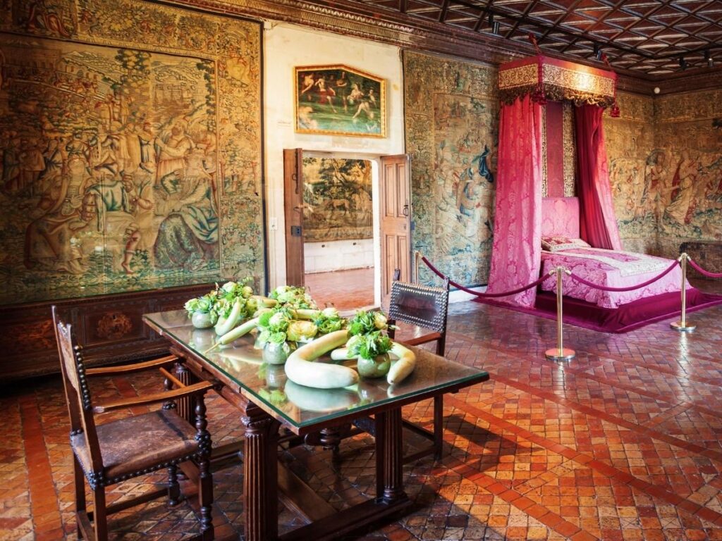 Fresh floral arrangement decorating an interior room at Château de Chenonceau