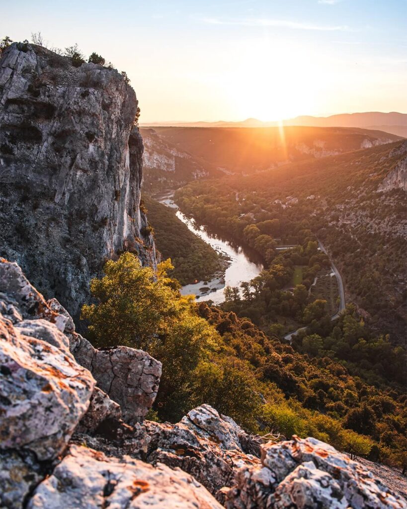 Golden sunset light illuminating Gorges du Verdon cliffs