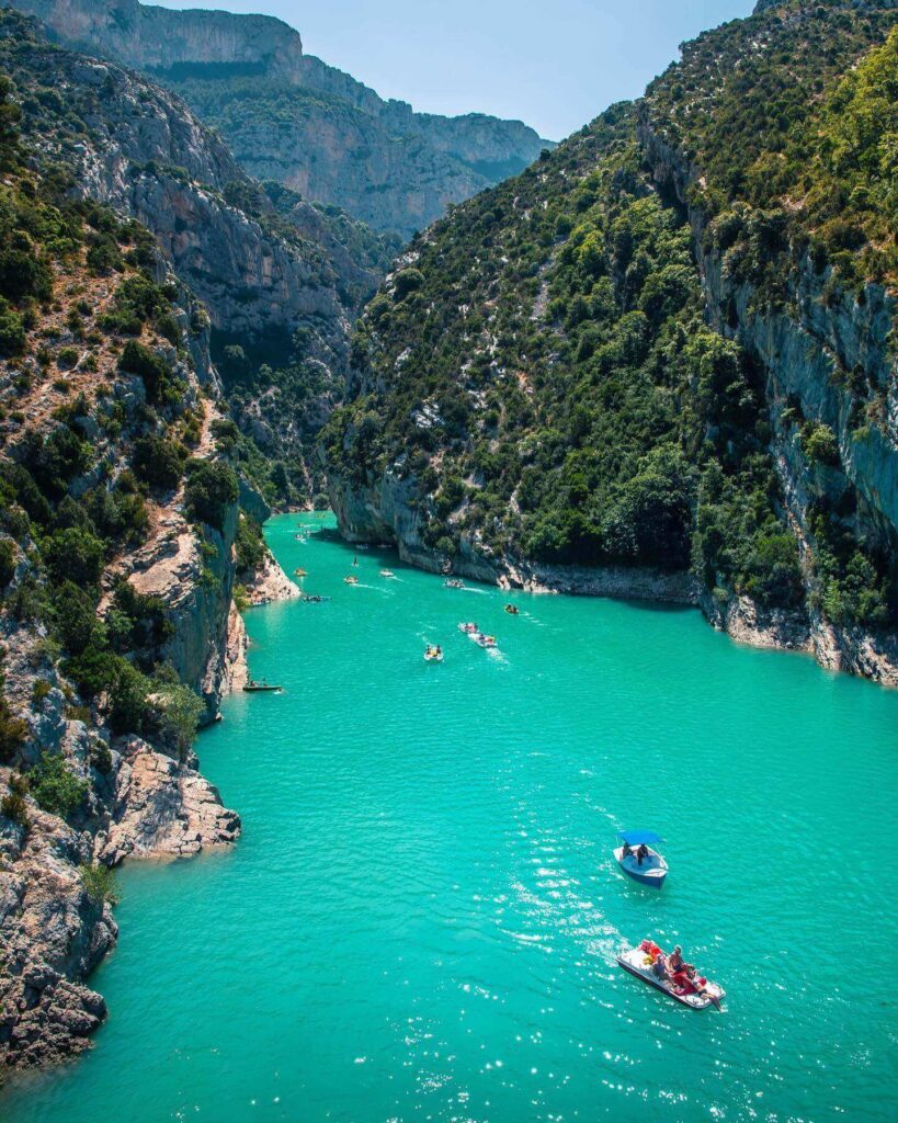 Spring landscape in Gorges du Verdon with green hills and wildflowers