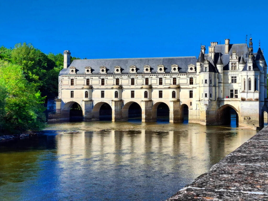 Grand Gallery inside Château de Chenonceau overlooking the River Cher
