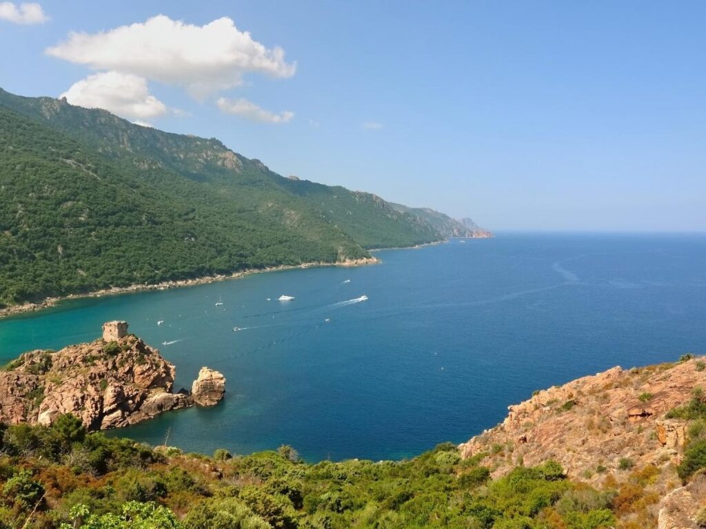 View of the Gulf of Porto from the Sentier du Château Fort hiking trail