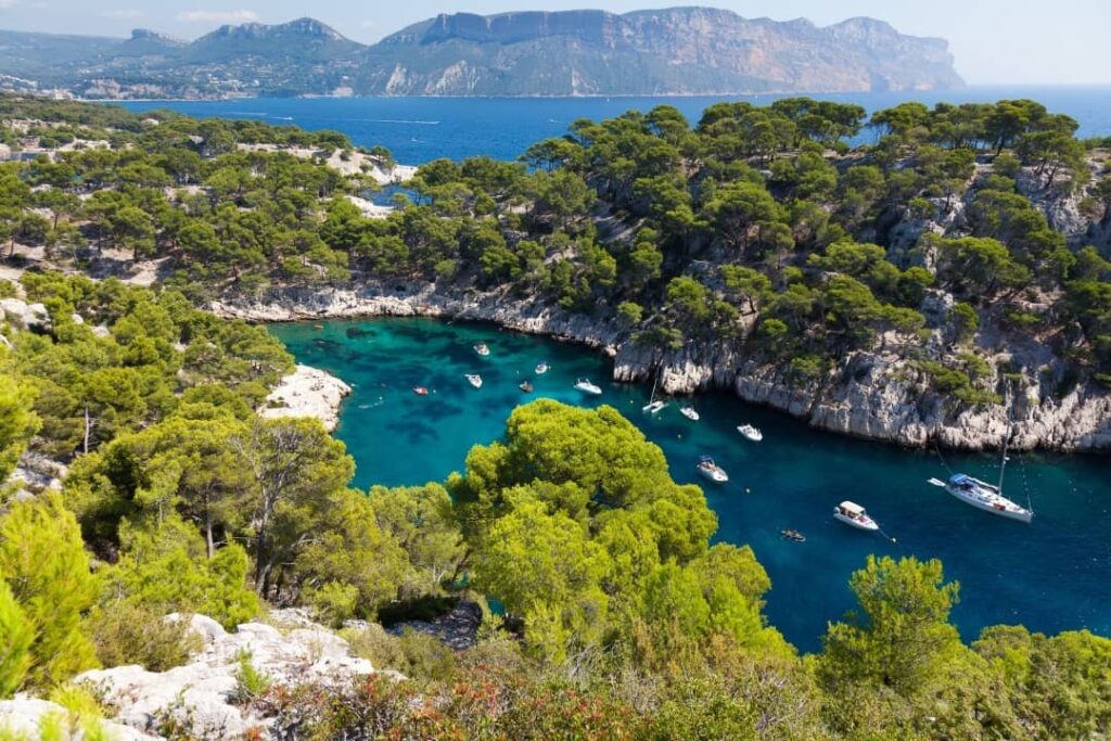 Kayakers exploring a calanque near Cassis