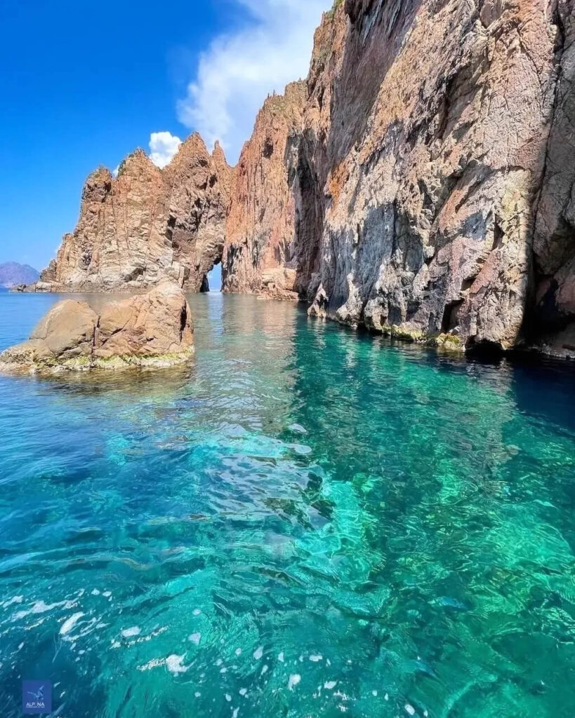 Clear waters of Scandola Nature Reserve with fish swimming above rocky reefs