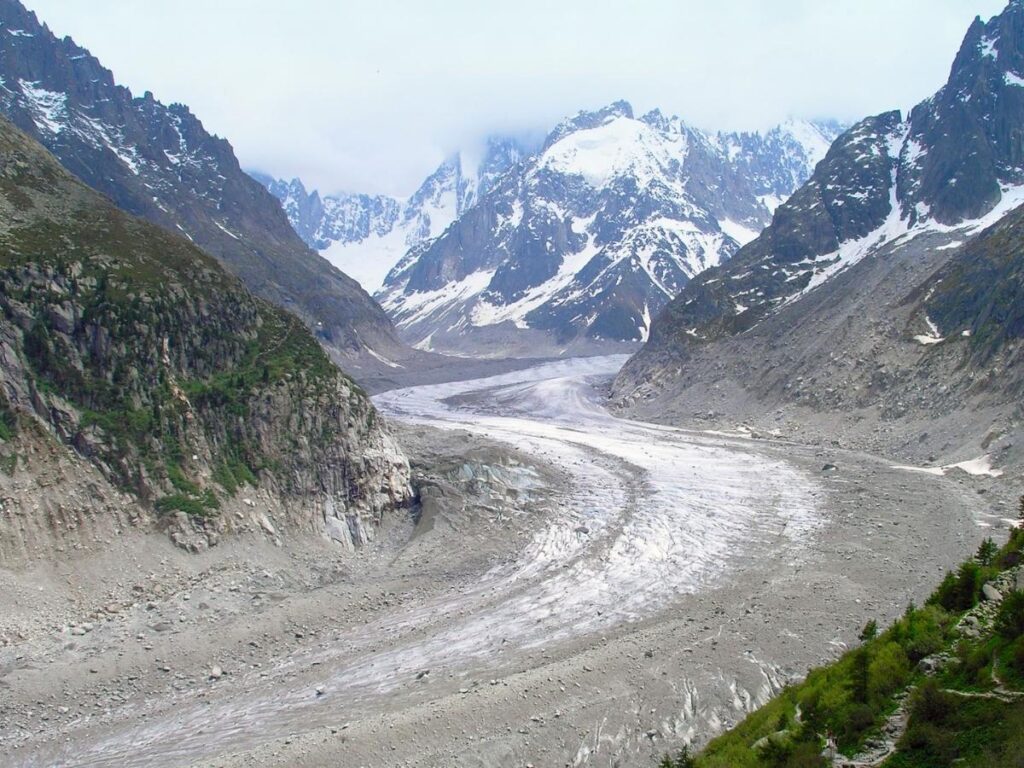 Mer de Glace glacier viewed from the Montenvers area near Chamonix