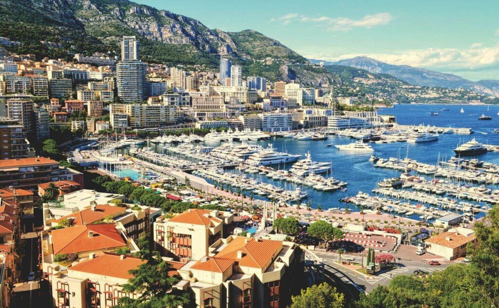 Casino Square surrounded by gardens and historic buildings in Monte Carlo