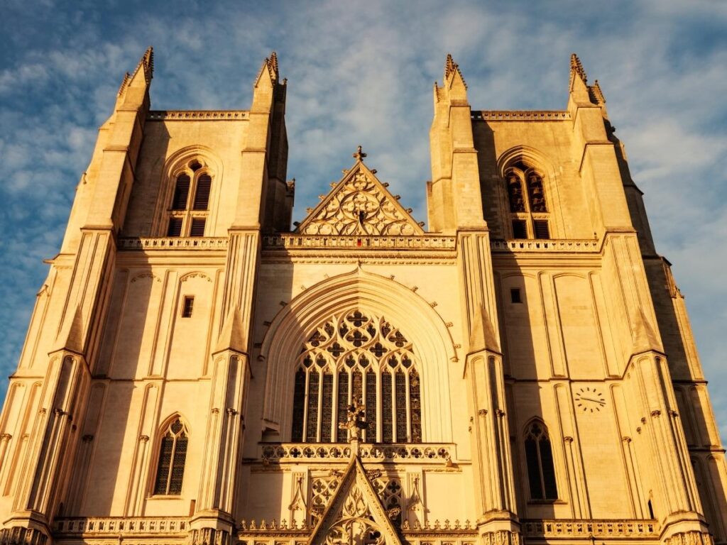 Gothic façade of Nantes Cathedral in Nantes, France