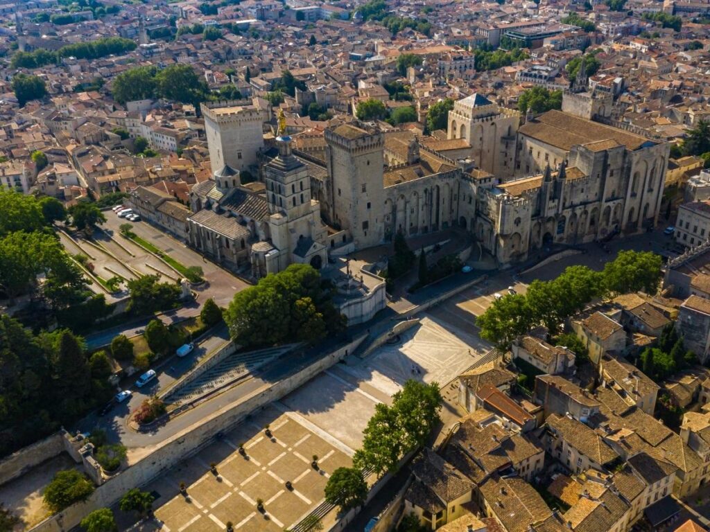 Aerial view of Palais des Papes showing the scale of the medieval palace complex