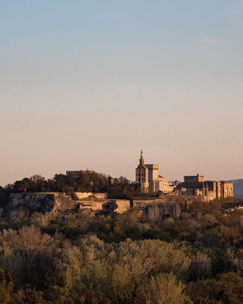Sunset over Palais des Papes in Avignon, France