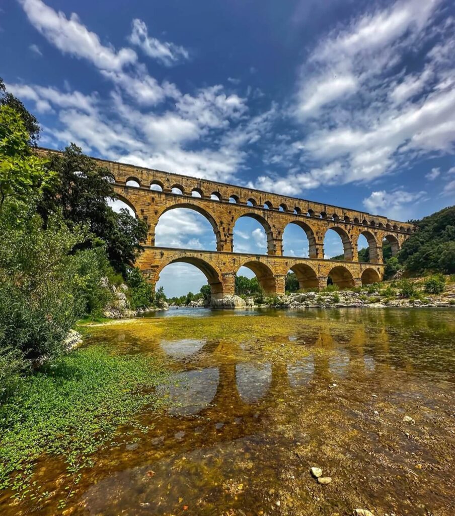 View of Pont du Gard from the opposite side of the Gardon River