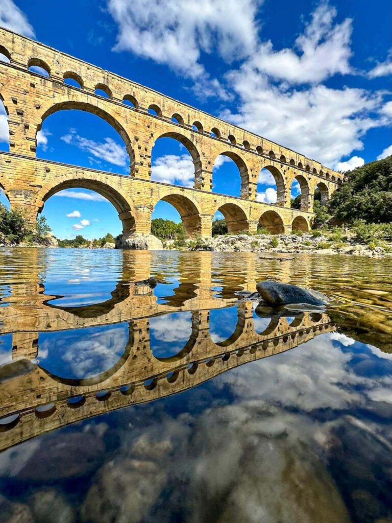 Pont du Gard Roman aqueduct bridge spanning the Gardon River in southern France