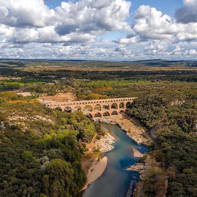 Elevated viewpoint overlooking Pont du Gard and the Gardon River valley