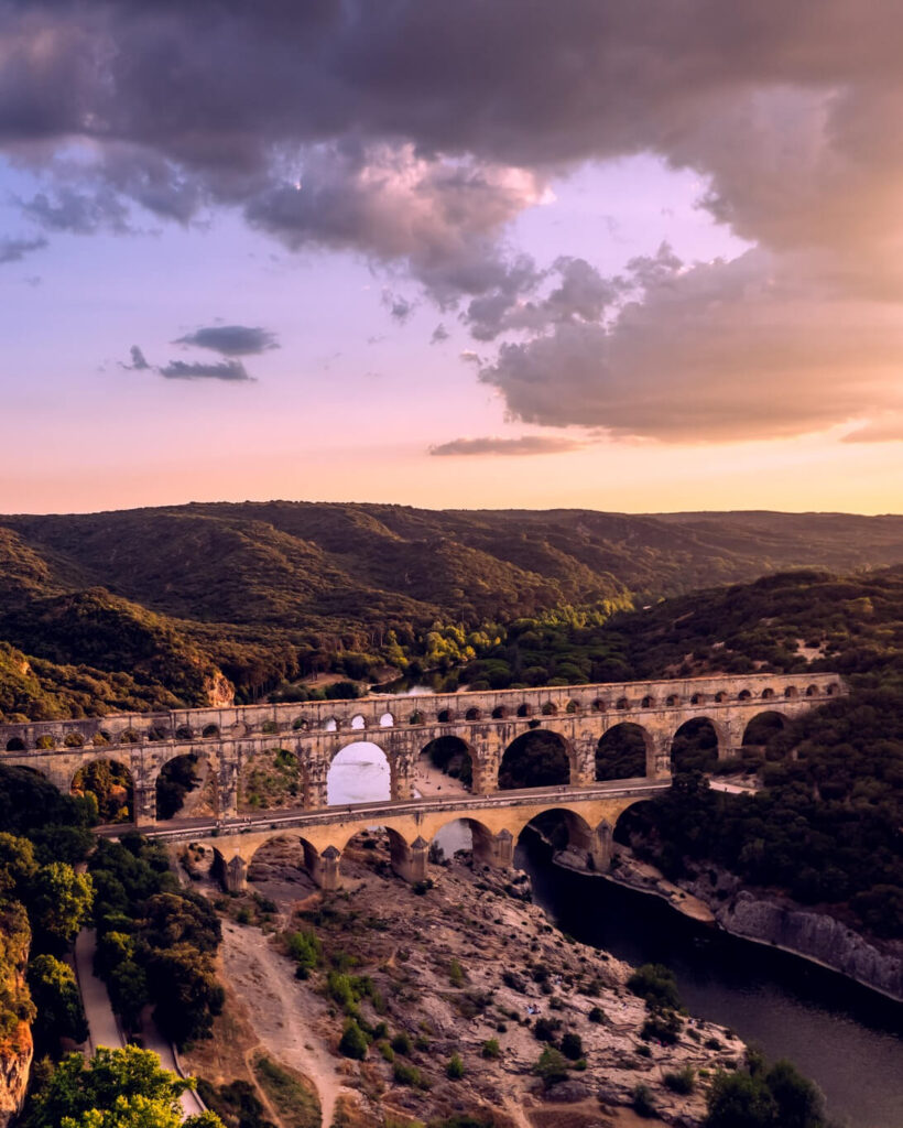 Peaceful winter view of Pont du Gard in southern France