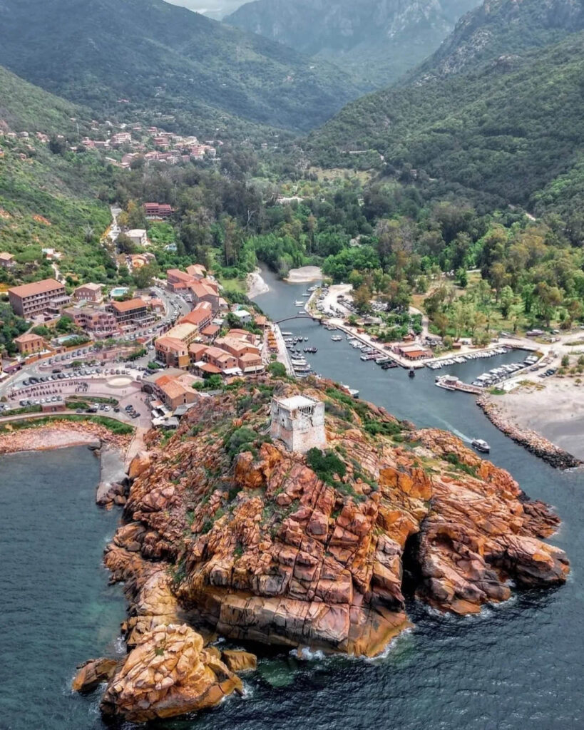 Waterfront area of Porto on Corsica's west coast