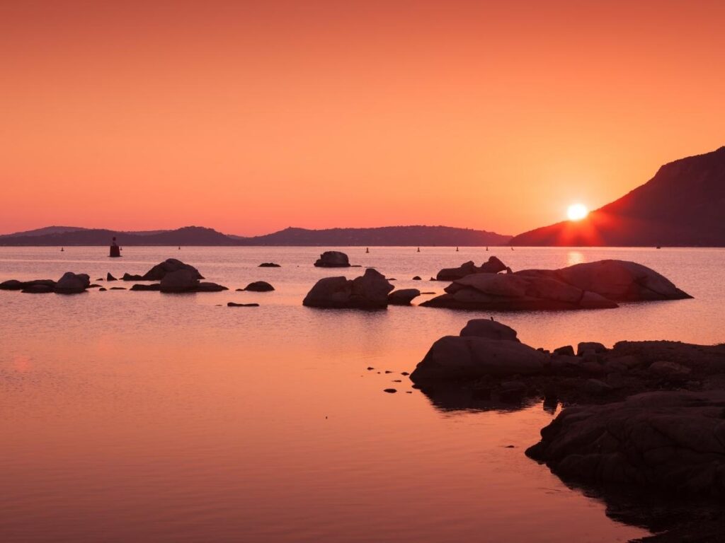 Sunset over Porto and the Gulf of Porto on Corsica's west coast
