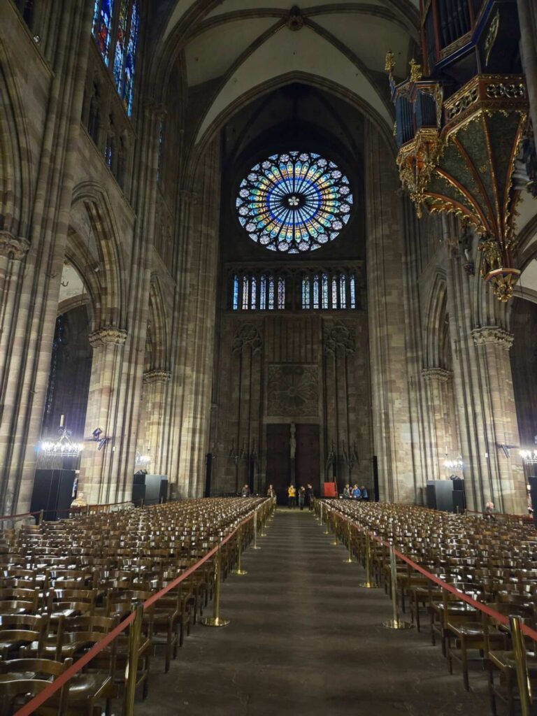 Interior highlights of Strasbourg Cathedral including stained glass windows