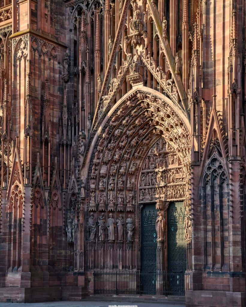 Main portal of Strasbourg Cathedral featuring medieval religious carvings