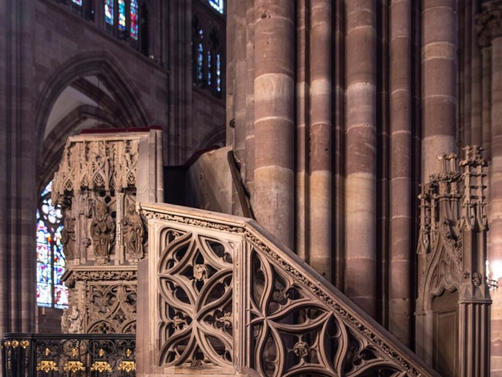 Historic staircase leading to Strasbourg Cathedral's observation platform