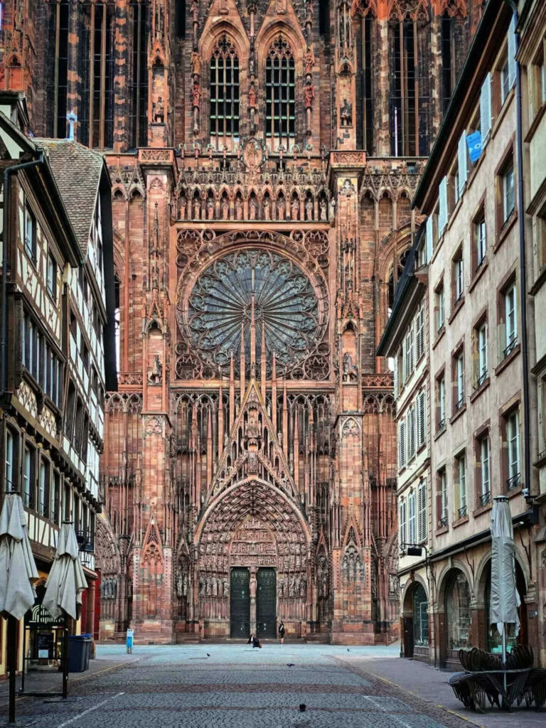Strasbourg Cathedral dominating Cathedral Square in Strasbourg France