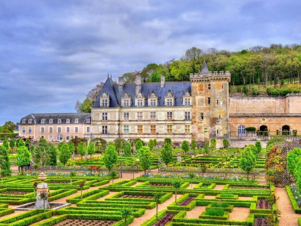 Morning sunlight illuminating the gardens at Château de Villandry