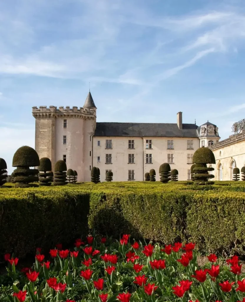 Renaissance gardens at Château de Villandry viewed from above