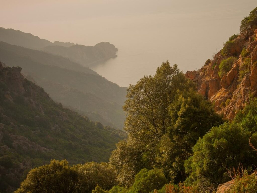 Quiet winter viewpoint overlooking the Calanques de Piana and Mediterranean Sea