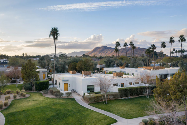 Exterior view of Andaz Scottsdale Resort & Bungalows showcasing contemporary desert-inspired architecture