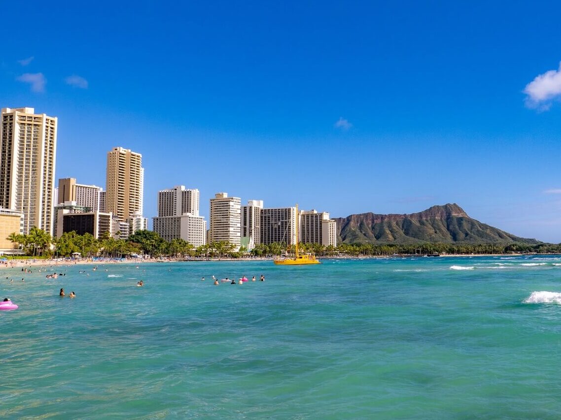 Hikers walking the Diamond Head trail before sunrise in Honolulu