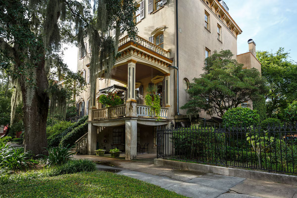 Historic exterior of The Gastonian bed and breakfast in Savannah, Georgia.