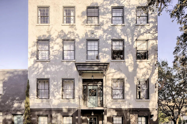 Exterior view of The Present Hotel, a modern boutique hotel in Savannah, Georgia.