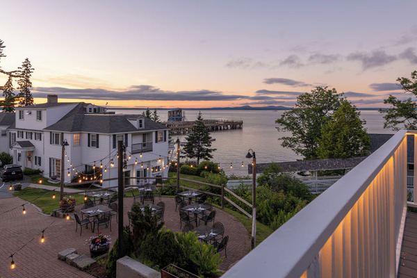 Atlantic Oceanside Hotel in Bar Harbor, Maine, featuring waterfront accommodations with scenic views of Frenchman Bay and the rugged Maine coastline