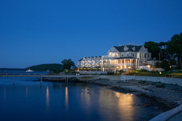 Bar Harbor Inn overlooking the waterfront in Bar Harbor, Maine, with scenic harbor views and coastal surroundings