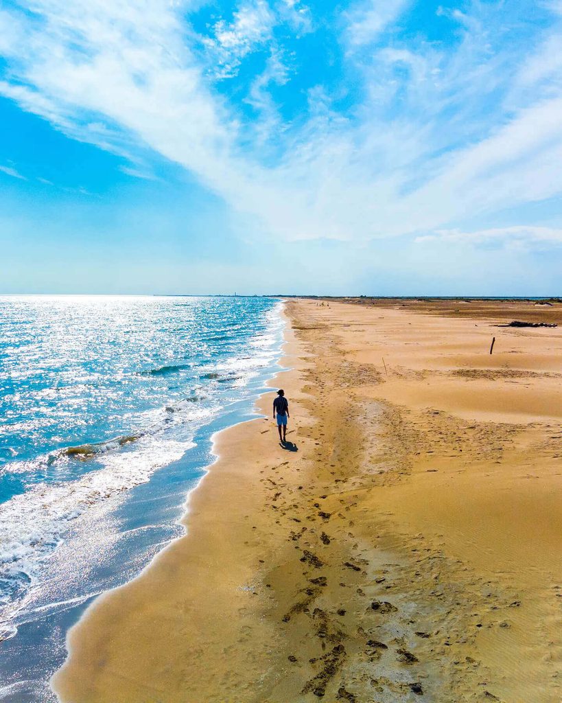 Long sandy beach and dunes along the natural Camargue coastline