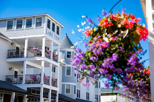 Lake View Hotel on Mackinac Island featuring comfortable accommodations, classic architecture, and scenic views of Lake Huron near downtown.