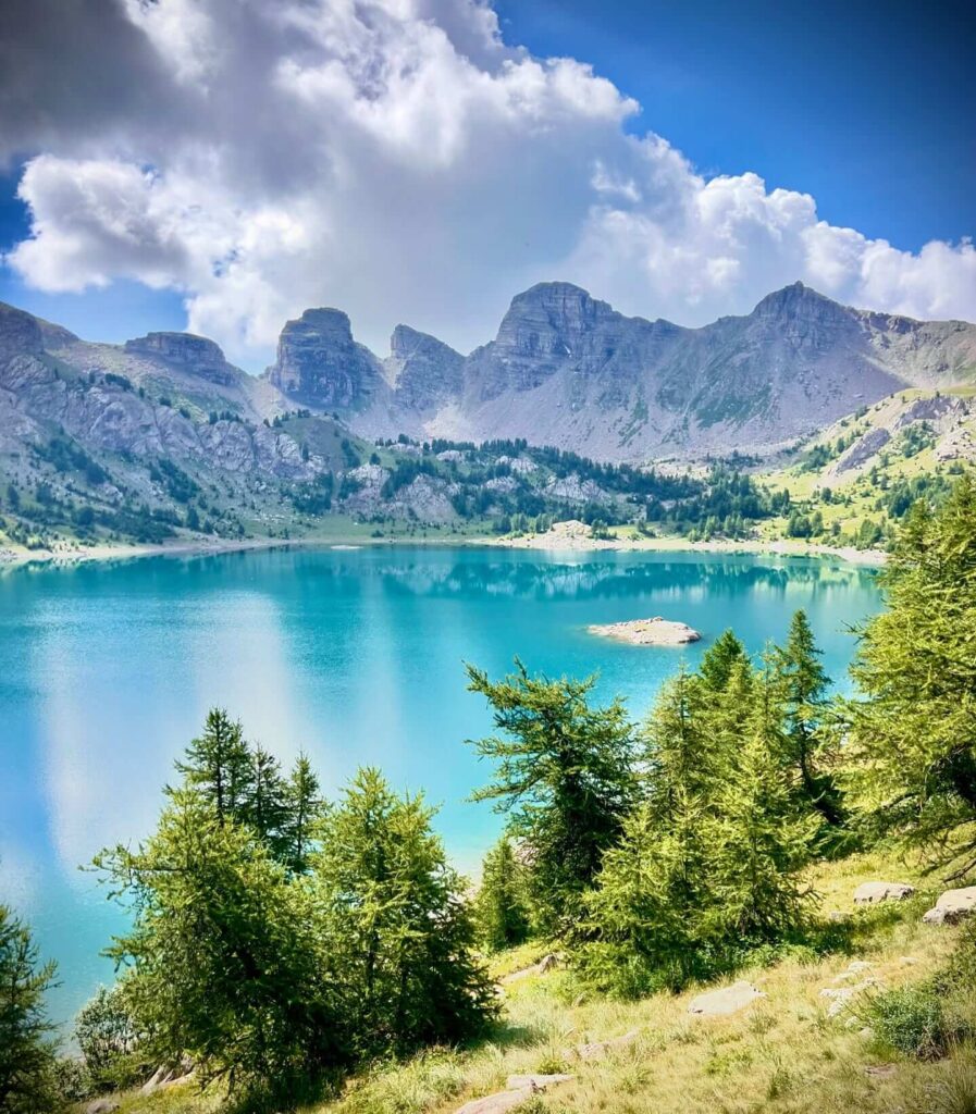 Alpine lake and mountain landscape in Mercantour National Park